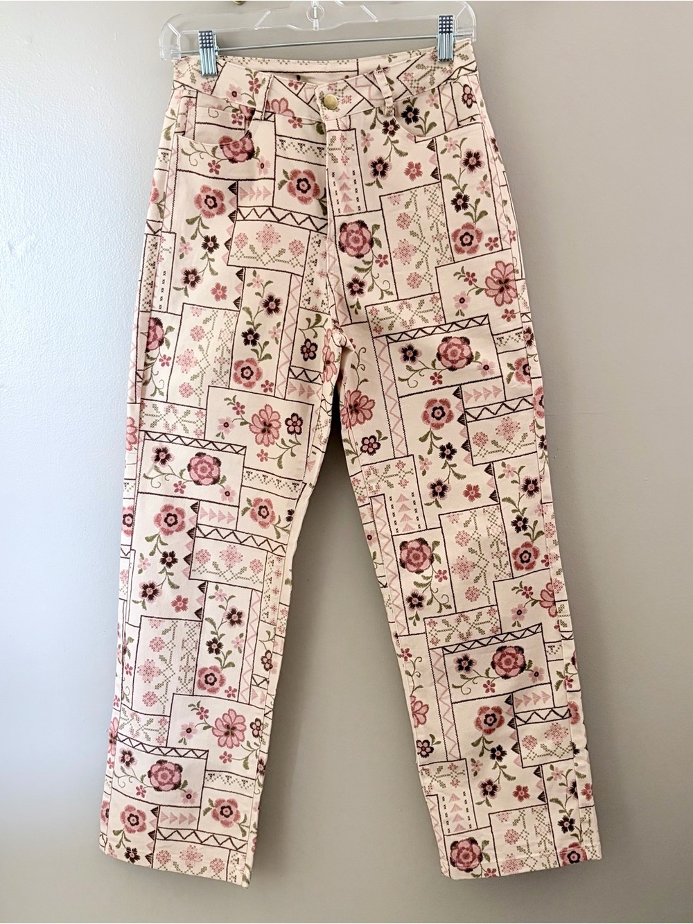 Cottagecore Floral Patchwork High Waisted Straight Leg Jeans Size Medium